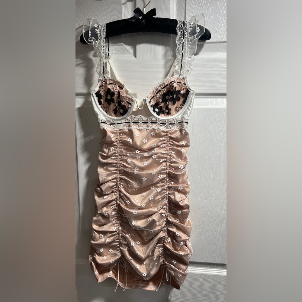 For Love And Lemons Pink Floral Ruched Chemise